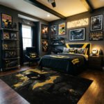 Batman Gold Splatter Area Rug - Urban Gritty Silhouette Design, Heroic Bedroom & Gaming Lair Decor for Fans, Soft Non-Slip Floor Mat - Image 3
