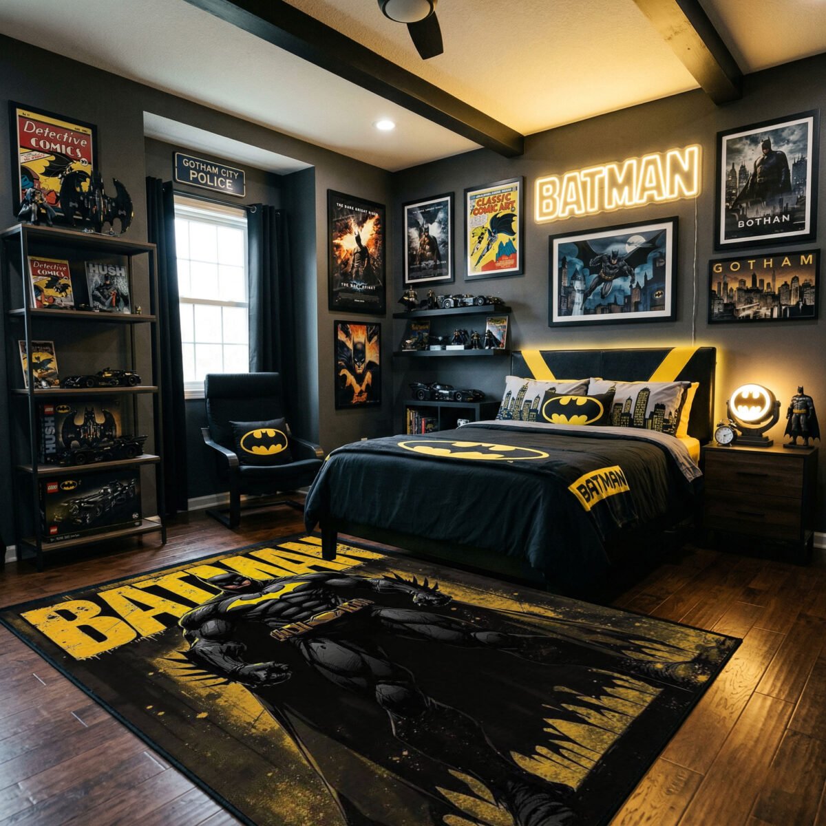 Batman Classic Comic Style Area Rug - Bold Yellow Splatter & Heroic Silhouette Design, DC Fan Decor for Boys Bedroom & Gaming Room - Image 3