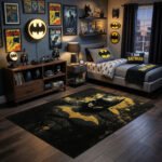 Batman Gold Splatter Area Rug - Urban Gritty Silhouette Design, Heroic Bedroom & Gaming Lair Decor for Fans, Soft Non-Slip Floor Mat - Image 2