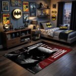 Batman Gritty Vengeance Quote Area Rug - Halftone Dark Knight Portrait, Cinematic Hero Decor for Bedroom, Gaming Sanctuary & Fan Lair - Image 2