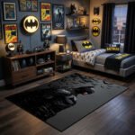 Batman Dark Knight Bat Swarm Area Rug - Gritty Silhouette Profile Design, Heroic Bedroom Playroom & Gaming Lair Decor for Fans - Image 2