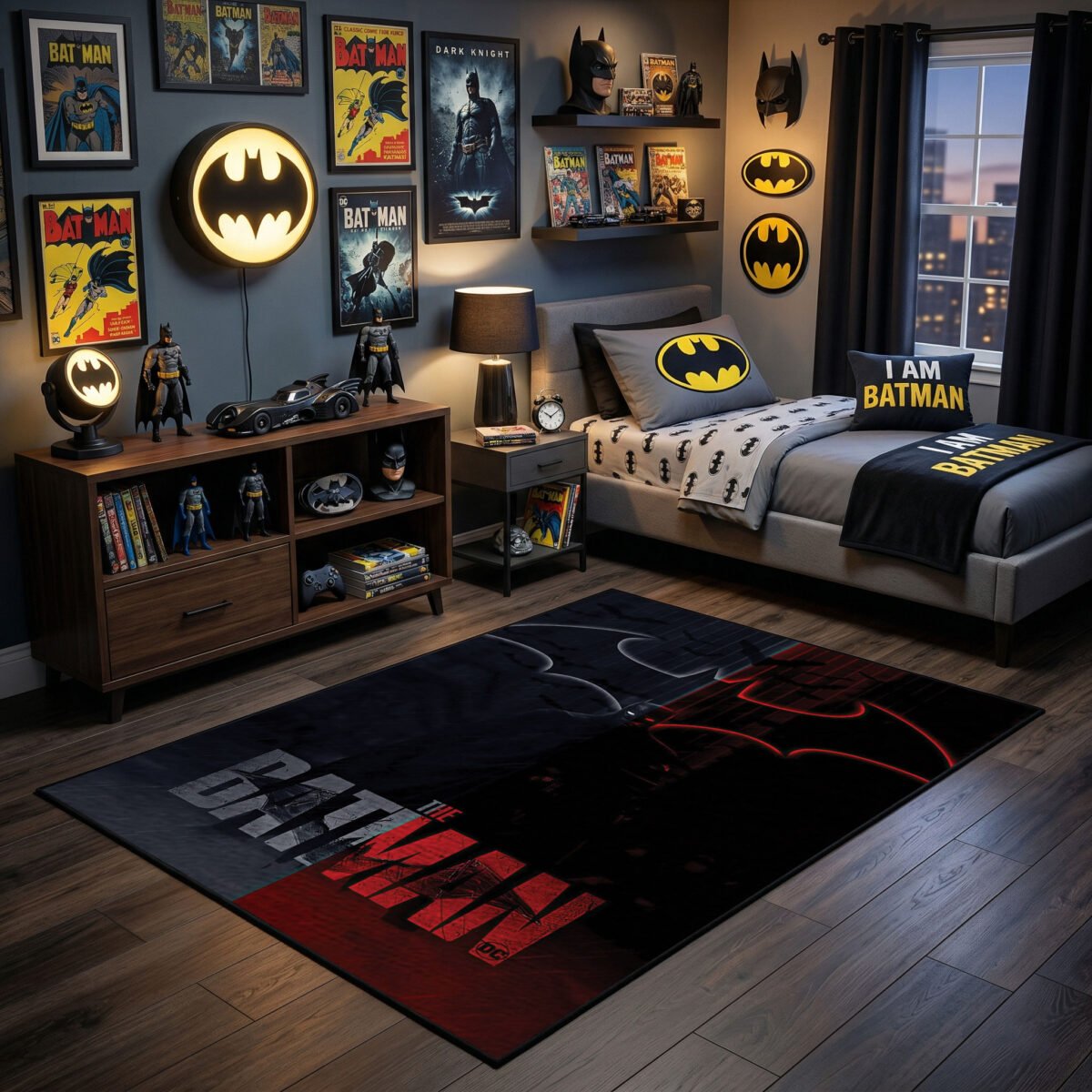 Batman Grey Textured Bat Logo Area Rug - Soft Non-Slip Bedroom & Playroom Decor for Kids & Fans, Official DC Comics Merch - Image 2