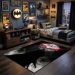 Batman Blood Moon Area Rug - Red Bat-Signal & Swarm Silhouette Design, Cinematic Superhero Decor for Bedroom, Living Room & Gamer Cave - Image 3