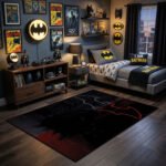 Batman Dark Noir Area Rug - Red Glow Bat-Signal & Silhouette Design, Heroic Bedroom & Gaming Cave Decor for Fans - Image 3