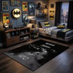 Batman Gritty Urban Area Rug - Monochrome Splatter & Silhouette Design, Modern Dark Knight Decor for Bedroom, Gaming Room & Fan Lair - Image 2