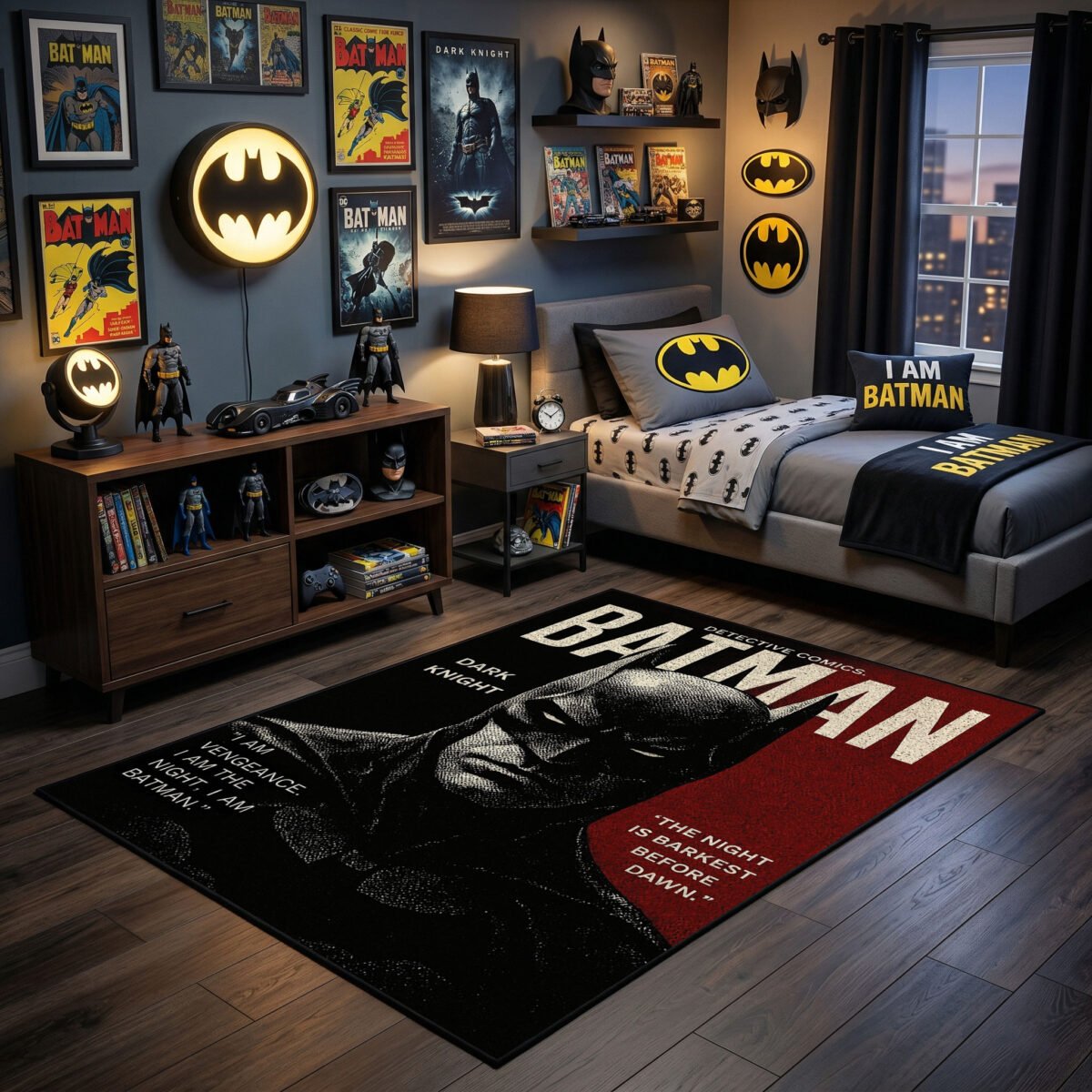 Batman Dark Knight Quote Area Rug - Detective Comics Vengeance Design, Cinematic Hero Decor for Bedroom, Gaming Lair & Office - Image 2
