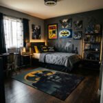 Batman Guardian of Gotham Area Rug - Bat-Signal City Skyline Design, Cinematic Hero Decor for Bedroom & Gaming Room