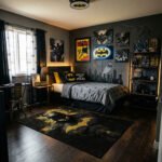 Batman Gold Splatter Area Rug - Urban Gritty Silhouette Design, Heroic Bedroom & Gaming Lair Decor for Fans, Soft Non-Slip Floor Mat