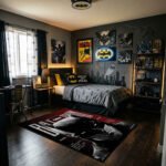 Batman Gritty Vengeance Quote Area Rug - Halftone Dark Knight Portrait, Cinematic Hero Decor for Bedroom, Gaming Sanctuary & Fan Lair