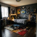 Batman Abstract Street Art Area Rug - Colorful Splatter Grunge Design, Edgy Superhero Decor for Boys Bedroom, Playroom & Gaming Lair