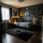 Batman Dark Knight Bat Swarm Area Rug - Gritty Silhouette Profile Design, Heroic Bedroom Playroom & Gaming Lair Decor for Fans