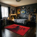 The Batman Red Typography Area Rug - Cinematic 2022 Movie Logo Design, Dark Hero Decor for Bedroom, Gaming Room & Modern Fan Lair