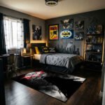 Batman Blood Moon Area Rug - Red Bat-Signal & Swarm Silhouette Design, Cinematic Superhero Decor for Bedroom, Living Room & Gamer Cave