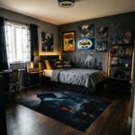 Batman Gotham Night Area Rug - Batmobile & Dark Knight Silhouette Design, Cinematic Hero Decor for Bedroom, Gaming Lair & Office