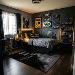 Batman Gritty Urban Area Rug - Monochrome Splatter & Silhouette Design, Modern Dark Knight Decor for Bedroom, Gaming Room & Fan Lair