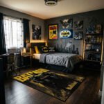 Batman Classic Comic Style Area Rug - Bold Yellow Splatter & Heroic Silhouette Design, DC Fan Decor for Boys Bedroom & Gaming Room