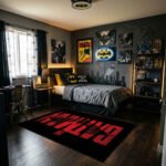 The Batman Red Typography Area Rug - Cinematic Movie Logo Design, Dark Hero Decor for Bedroom, Gaming Room & Modern Fan Lair