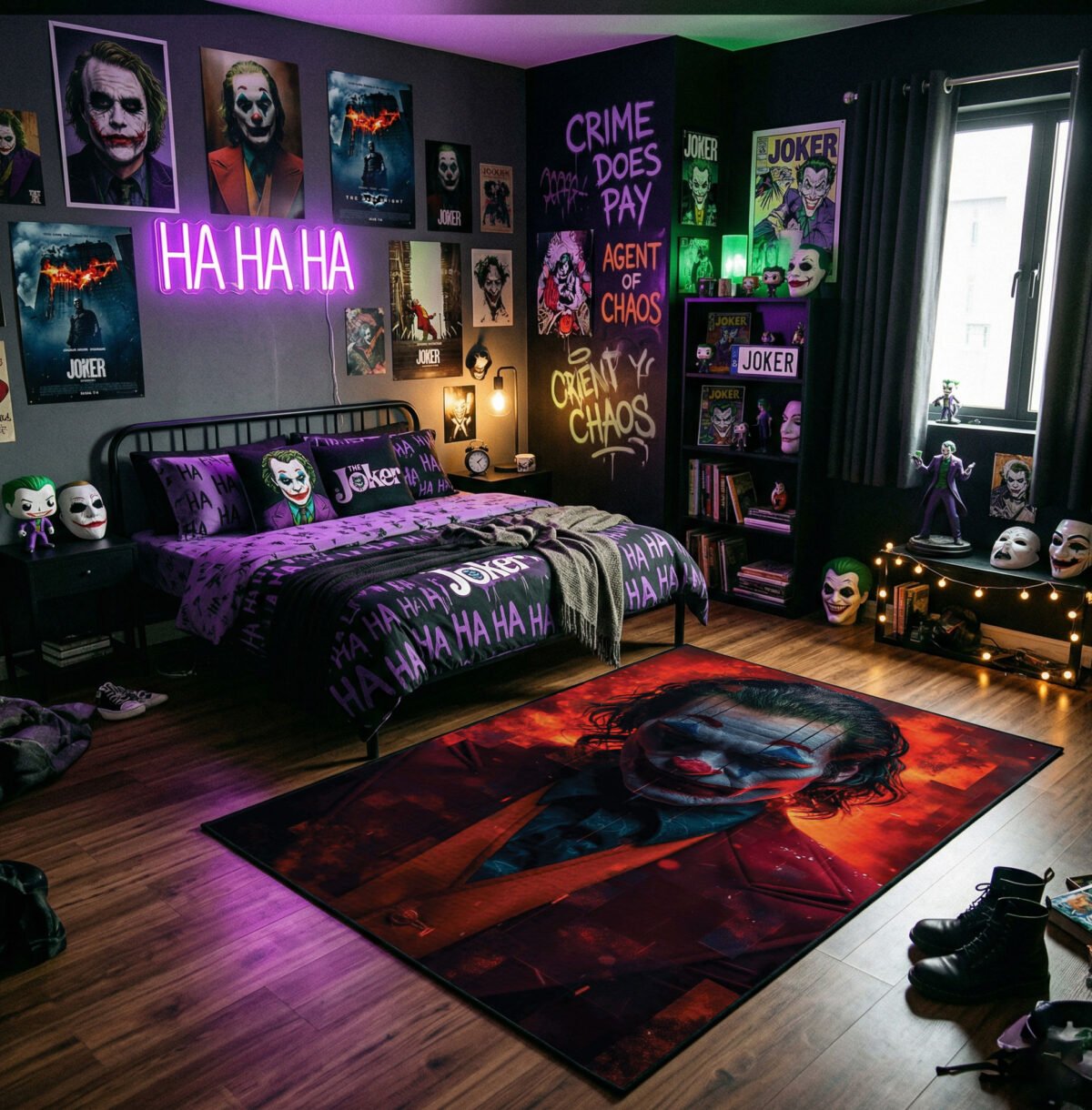 Joker Arthur Fleck Portrait Area Rug - High-Contrast Dark & Red Design, Cinematic Chaos Decor for Bedroom, Home Theater & Gaming Room - Image 3