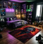 Joker Arthur Fleck Portrait Area Rug - High-Contrast Dark & Red Design, Cinematic Chaos Decor for Bedroom, Home Theater & Gaming Room - Image 3