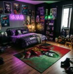 Joker Arthur Fleck Green Splatter Area Rug - Red Suit Chaos Design, Edgy Villain Decor for Bedroom, Living Room & Gaming Lair - Image 3