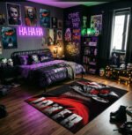 Joker Dark Noir Area Rug - Red Roses & Distressed Typography Design, Arthur Fleck Villain Decor for Bedroom, Office & Home Theater - Image 3