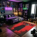 Joker Arthur Fleck Silhouette Area Rug - Bold Red & Black Cinematic Decor, Dark Knight Villain Rug for Bedroom, Home Theater & Fan Lair - Image 3