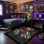 Joker Tattoo Art Area Rug - Gritty Smile & Knuckle Tattoo Design, Dark Horror Villain Decor for Bedroom, Gaming Room & Fan Lair - Image 2