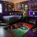 Joker Arthur Fleck Green Splatter Area Rug - Red Suit Chaos Design, Edgy Villain Decor for Bedroom, Living Room & Gaming Lair - Image 2