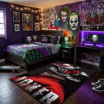 Joker Dark Noir Area Rug - Red Roses & Distressed Typography Design, Arthur Fleck Villain Decor for Bedroom, Office & Home Theater - Image 2
