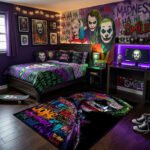 Joker Neon Typography Area Rug - Word Cloud Portrait Design, Cyberpunk Chaos Decor for Bedroom, Gaming Room & Fan Sanctuary - Image 2