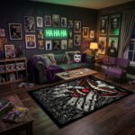 Joker Tattoo Art Area Rug - Gritty Smile & Knuckle Tattoo Design, Dark Horror Villain Decor for Bedroom, Gaming Room & Fan Lair