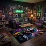 Batman vs Joker Split Face Area Rug - Dark Knight & Agent of Chaos Design, Vibrant Comic Decor for Bedroom, Living Room & Gaming Lair
