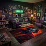 Joker Arthur Fleck Portrait Area Rug - High-Contrast Dark & Red Design, Cinematic Chaos Decor for Bedroom, Home Theater & Gaming Room