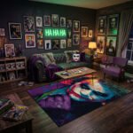 Joker Heath Ledger Area Rug - Why So Serious? Vibrant Abstract Portrait, Dark Knight Villain Decor for Bedroom & Gaming Room