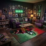 Joker Arthur Fleck Green Splatter Area Rug - Red Suit Chaos Design, Edgy Villain Decor for Bedroom, Living Room & Gaming Lair