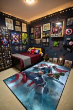 The Avengers Marvel Avengers Team Superhero Rug – Captain America Shield Kids Bedroom Area Rug - Image 3