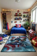 The Avengers Marvel Avengers Team Superhero Rug – Captain America Shield Kids Bedroom Area Rug