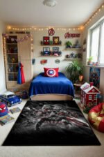 Avengers: Endgame Black & Red Avengers Superhero Rug – Epic Marvel Team Battle Area Rug for Kids Room