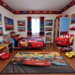 Disney Cars Lightning McQueen & Friends Area Rug, Racing Desert Scene, Soft Non-Slip Bedroom Playroom Decor for Boys