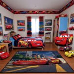 Disney Cars Lightning McQueen City Night Racing Area Rug, High-Speed Drift Design, Soft Non-Slip Playroom Bedroom Decor for Kids