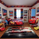 Disney Cars Lightning McQueen Urban Grunge Area Rug - Red Splatter Drift Design, Cool Bedroom Playroom Decor for Boys & Teens
