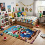 Super Mario Luigi Rug - Mario Bros Gaming Area Rug - Nintendo Gamer Room Carpet Decor