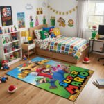 Super Mario Rug - Mario Luigi Princess Gaming Area Rug - Nintendo Kids Room Carpet