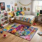 Super Mario Movie Rug - Mario Luigi Peach Gaming Area Rug - Nintendo Kids Room Carpet