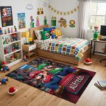 Super Mario Luigi Rug - Mario Bros Gaming Area Rug - Nintendo Kids Room Carpet