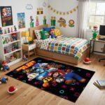 Super Mario Sonic Crash Bandicoot Rug - Retro Gaming Area Rug - Kids Gamer Room Carpet