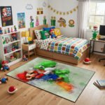 Mario Yoshi Rug - Super Mario Gaming Area Rug - Nintendo Kids Room Carpet