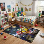Mario Kart Racing Rug - Super Mario Kart Gaming Area Rug - Kids Gamer Room Carpet