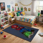 Funny Mario Rug - Super Mario Gaming Area Rug - Nintendo Kids Room Carpet