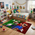 Mario Luigi Rug - Super Mario Bros Gaming Area Rug - Nintendo Kids Bedroom Carpet